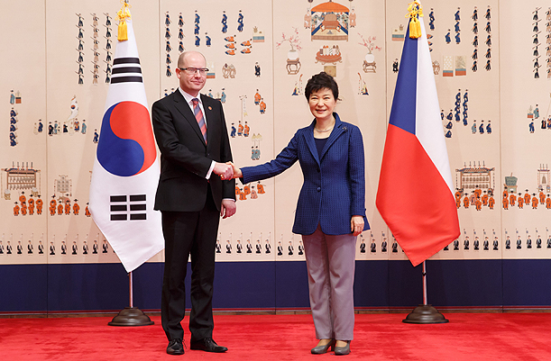 Czech Prime Minister Sobotka Signing the Guestbook and Posing for Commemorative Photo